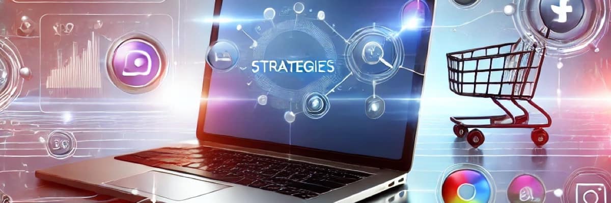 Image représentant des éléments clés des stratégies web, comme la publicité en ligne, le marketing de contenu et l'optimisation des résultats de recherche.